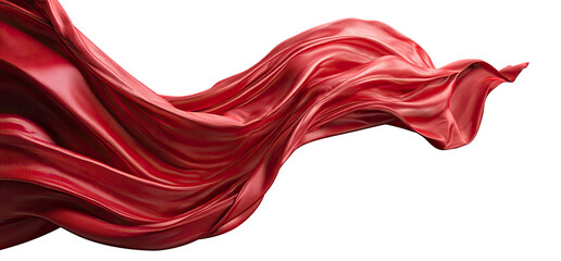 Flowing Red Satin Fabric Waving in the Wind Elegant Flowing Silky Cloth Isolated on Transparent Background