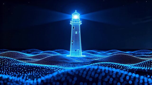 Digital lighthouse on wavy surface
