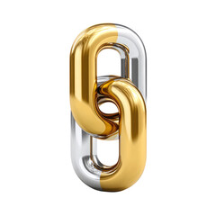 Luxury Gold and Silver Chain Link Icon Symbolizing Connection and Unity Isolated on Transparent Background