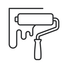 Paint roller icon. Editable stroke outline symbol for wall painting, surface coating, and interior renovation.