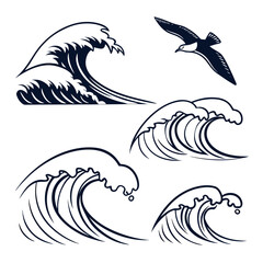 Wave silhouettes with bird
