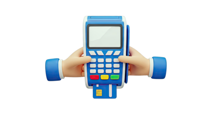 3D Cartoon Hands Inserting Credit Card into Payment Terminal