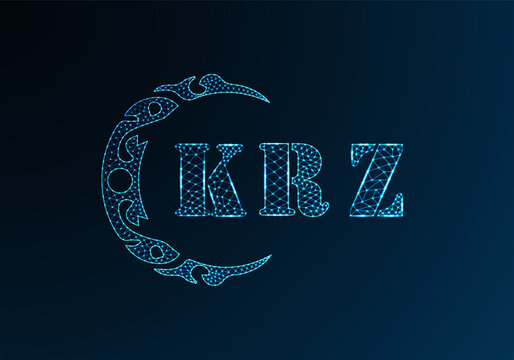 Low poly letter logo KRZ design. KRZ letter logo low poly vector design on blue color gradient background. KRZ logo low poly design