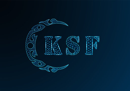Low poly letter logo KSF design. KSF letter logo low poly vector design on blue color gradient background. KSF logo low poly design