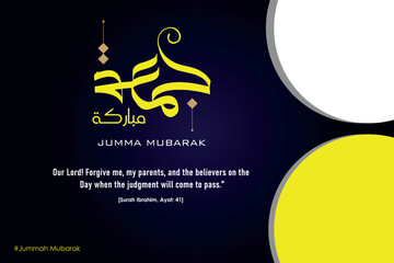 Jumma Mubarak Social Media Post Template with Professional Islamic Calligraphy and Minimal Religious Layout Vector Design