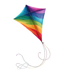 Vibrant Rainbow Kite Flying High with Colorful Tails Isolated on Transparent Background