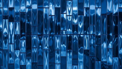 Abstract artwork seamless grid of reflective metallic tiles in deep sapphire blue