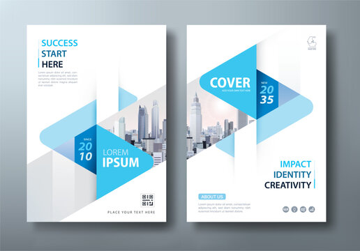 Blue annual report brochure template design, corporate flyer and business presentation layout in A4 size.