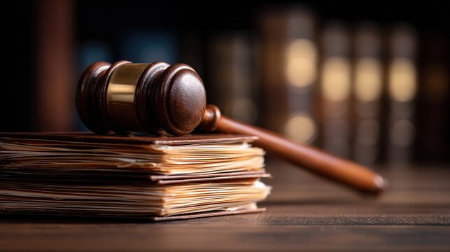 subjectivity. A wooden gavel on case files at a dark desk with a bookshelf background. pitch deck slides, case study pages, designed for corporate presentation decks and stakeholder reports.