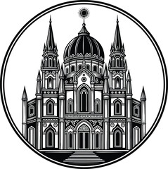 Fototapeta premium ornate gothic cathedral with dome and towers