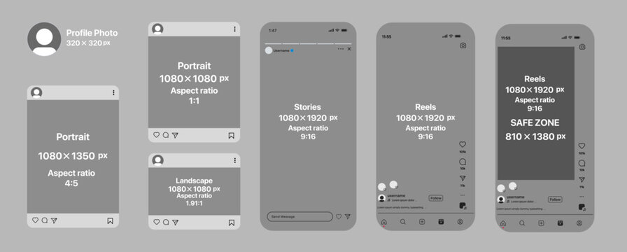 Mobile App UI Dimensions and Safe Zones for Social Media Posts and Stories
