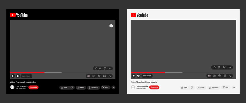 Youtube mockup social media template. Youtube video frame template layout mockup. Youtube user interface mockup social media template. Youtube ui video