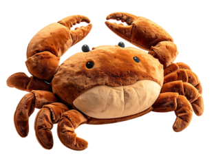 Plush crab toy, brown with large claws, cute and cuddly
