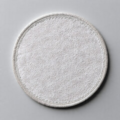 Blank white round embroidered patch mockup, top view, 3d. Empty cloth attachment for sing icon mock up, isolated. Clear circular stitches. Generative ai.