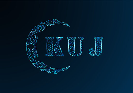 Low poly letter logo KUJ design. KUJ letter logo low poly vector design on blue color gradient background. KUJ logo low poly design