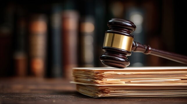 subjectivity. A wooden gavel on case files at a dark desk with a bookshelf background. pitch deck slides, case study pages, designed for corporate presentation decks and stakeholder reports.