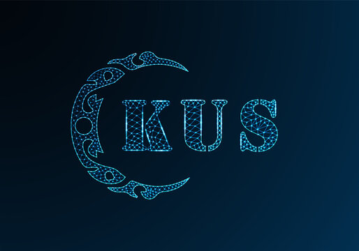 Low poly letter logo KUS design. KUS letter logo low poly vector design on blue color gradient background. KUS logo low poly design