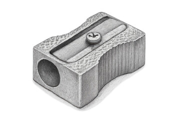 Pencil sharpener sketch in gray tones with transparent background
