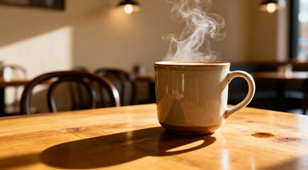 Simple Cup of Hot Drink in Cafe with Defocused Background