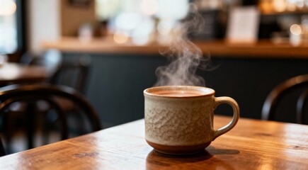 Cup of Hot Beverage in Cafe with Warm Ambient Light