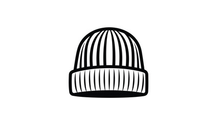 A black and white illustration of a knitted beanie hat silhouette