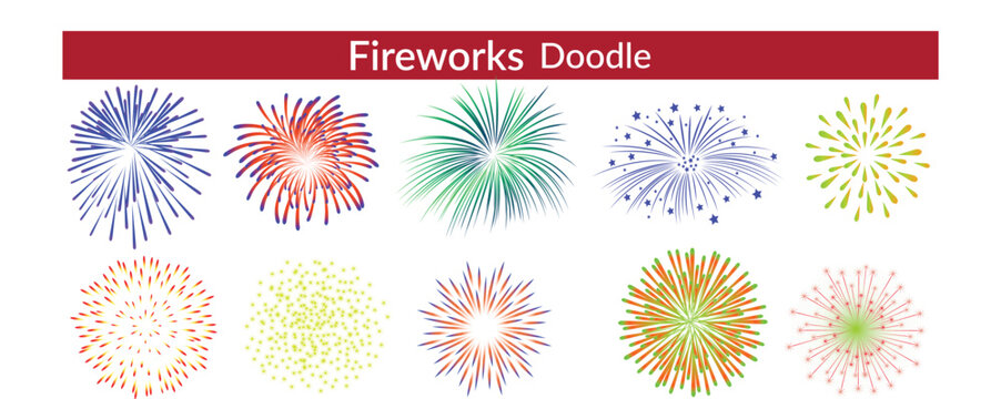 Fireworks on white background, fireworks clipart no background, icon, vector, illustration for Xmas, new year, holiday, birthday, anniversary, victory, party, carnival, 4th of July, printable banner