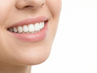 Perfectly clean white teeth dental smile with copy space on right