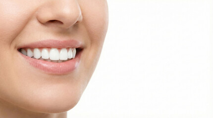 Perfectly clean white teeth dental smile for advertising with copy space