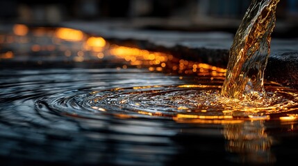 Dramatic Close-up Shot of Molten Metal Pouring into Liquid Metal Pool