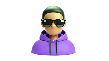 3D Cartoon Character Avatar with Sunglasses and Purple Hoodie