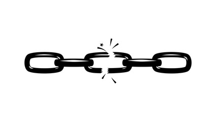broken chain symbol, black isolated silhouette