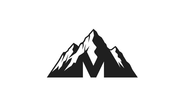 Monochromatic Mountain Peak Logo Design with Letter M.
