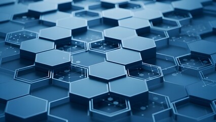 Futuristic blue hexagonal grid with glowing connections and nodes