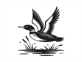 Vector bird loon fly wildlife animal drawing icon silhouette © Smart Craft SVG
