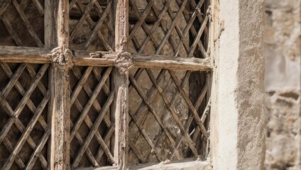 Antique Leaded Glass Window Detail in Stone Wall.