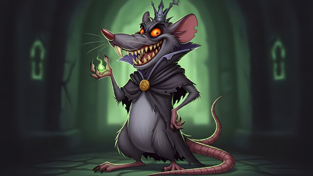 Mean looking rodent character with sharp teeth and dark eyes