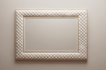 A rectangular mirror with quilted leather frame, soft neutral background, luxurious and detailed