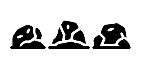 Three black and white rock silhouettes