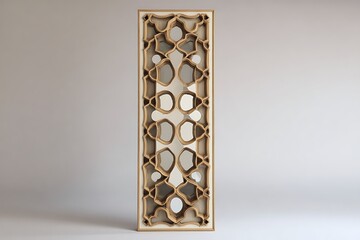 A tall decorative mirror with lattice wood design, ivory background, classy and detailed 