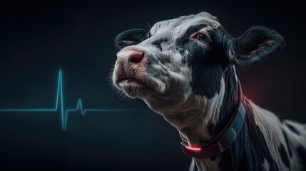Animal welfare monitoring sensors tracking vital signs and behavior, connected health technology, smart biometric devices, digital animal care, AI-enhanced veterinary diagnostics.
