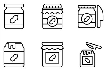 Peanut butter jar icon set. Creamy nutty food, spread. on white background