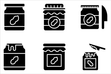 Peanut butter jar icon set. Creamy nutty food, spread. on white background