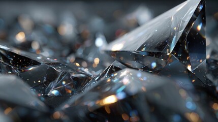 Broken glass design with sharp shards and refracted light for edgy abstract visuals, modern covers, or symbolic design projects