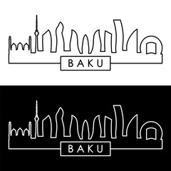 Baku skyline. Linear style. Single line. Editable vector file.