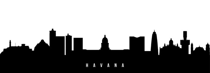 Vector silhouette illustration of Havana city urban skyline. Modern minimalist cityscape graphic, perfect for travel, banners or backgrounds.