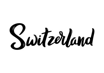 Stylish script typography highlights Switzerland, emphasizing urban elegance and charm
