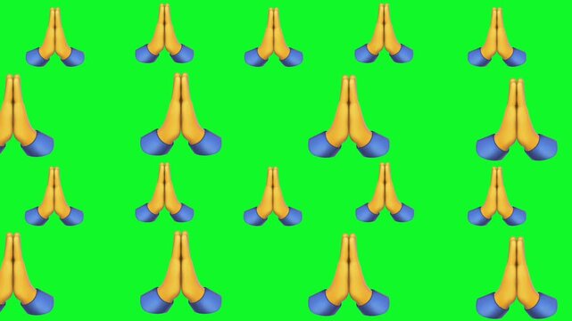 3d folded hands emoji on a green background.