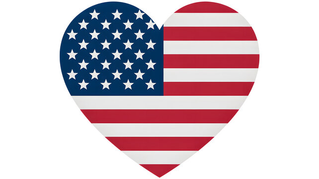 A symbolic representation of love for the usa with the american flag shaped as a heart isolated on transparent background