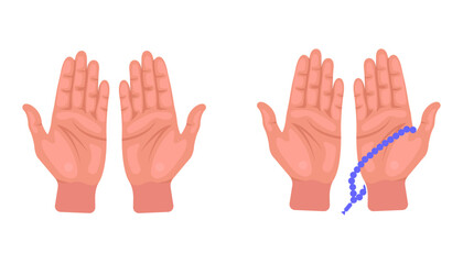 Open Palms Praying Hands with Prayer Beads  Religious Illustration