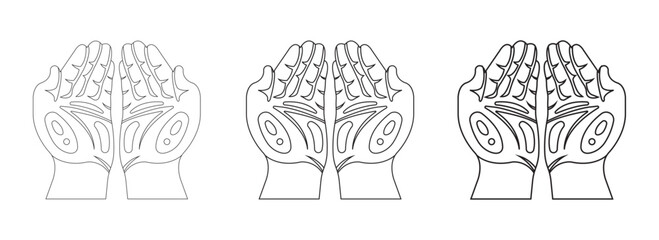 Praying Hands Line Art Set  Spiritual Gesture Icon